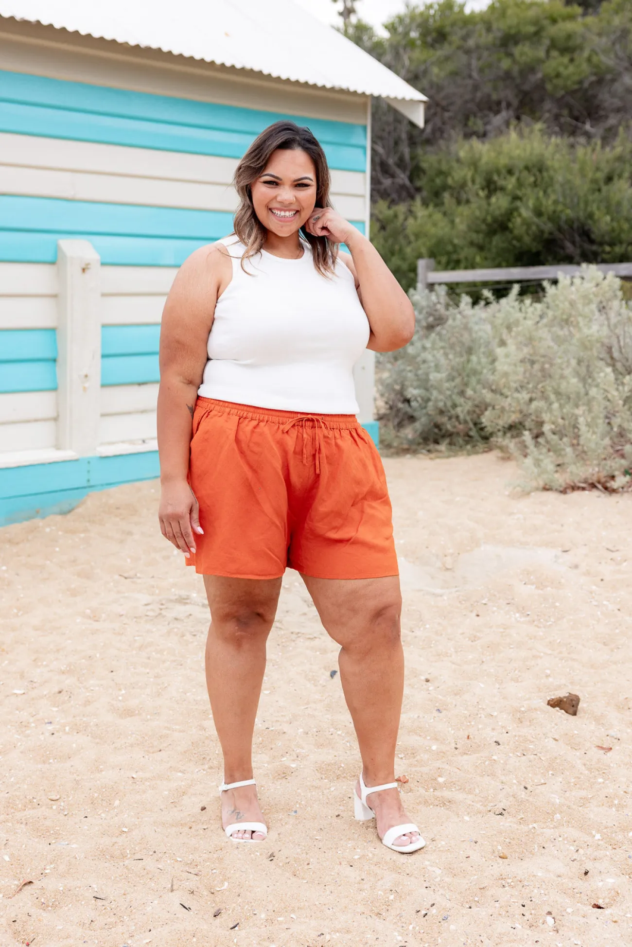 Proud Poppy Clothing Harlow Linen Blend Shorts in Rust Hot