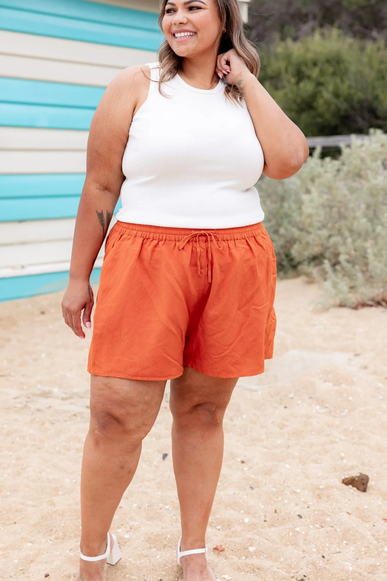 Proud Poppy Clothing Harlow Linen Blend Shorts in Rust Hot