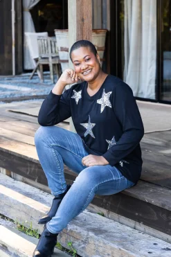 Proud Poppy Clothing Harriet Star Sequin Knit Top in Black KnitTopinBlack Sale
