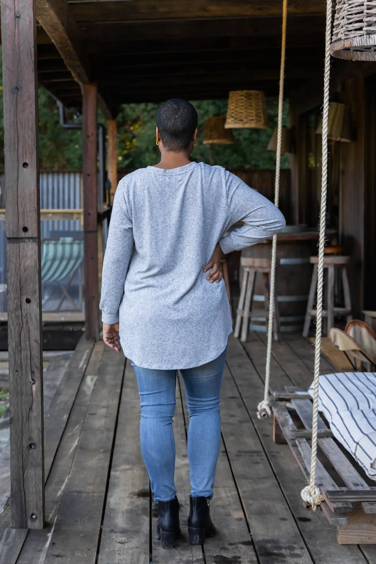 Proud Poppy Clothing Harriet Star Sequin Knit Top in Grey KnitTopinGrey Clearance