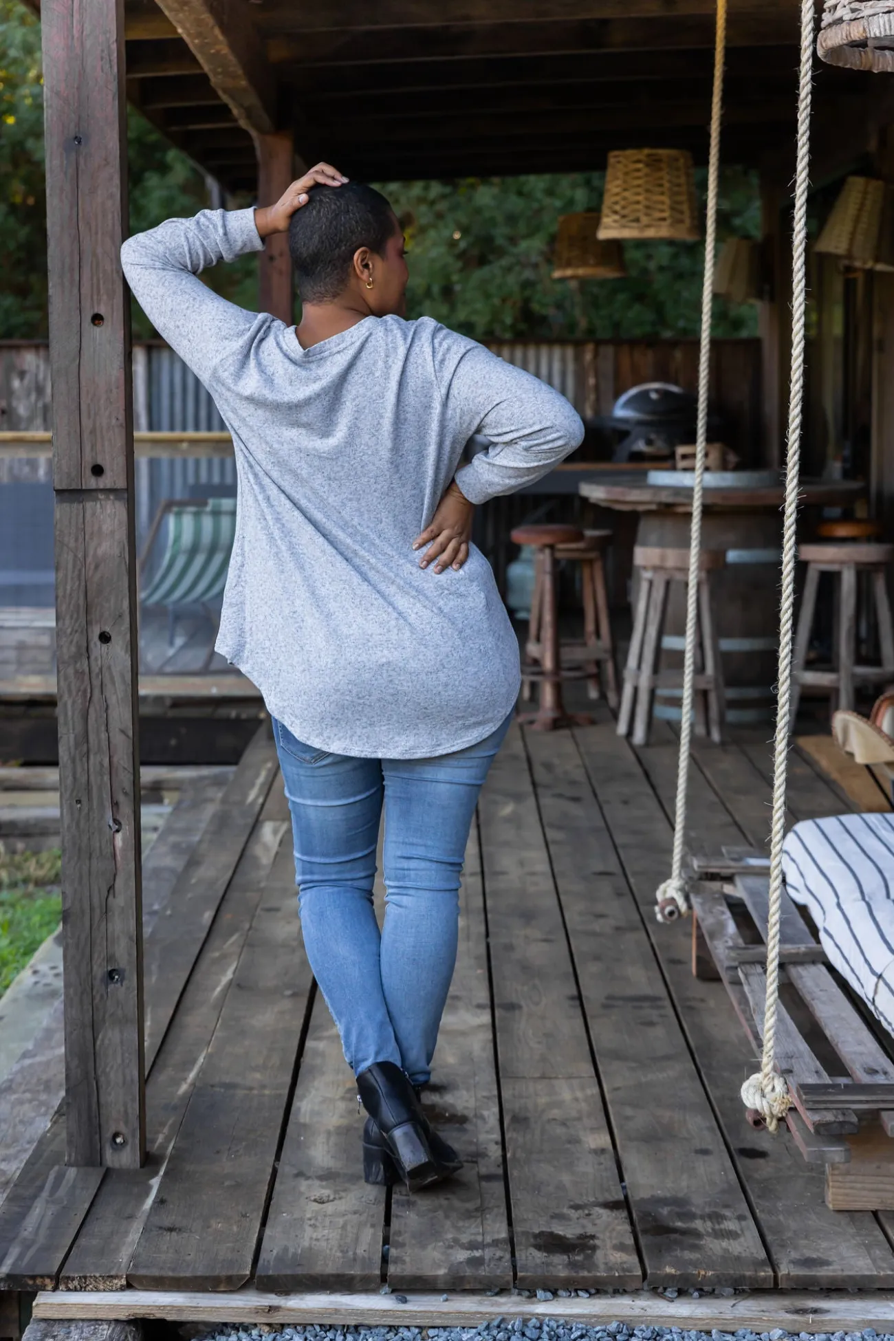 Proud Poppy Clothing Harriet Star Sequin Knit Top in Grey KnitTopinGrey Clearance