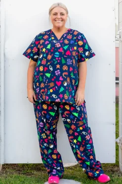 Proud Poppy Clothing Jazz Scrubs Set in Kasey Christmas by Kasey Rainbow Outlet