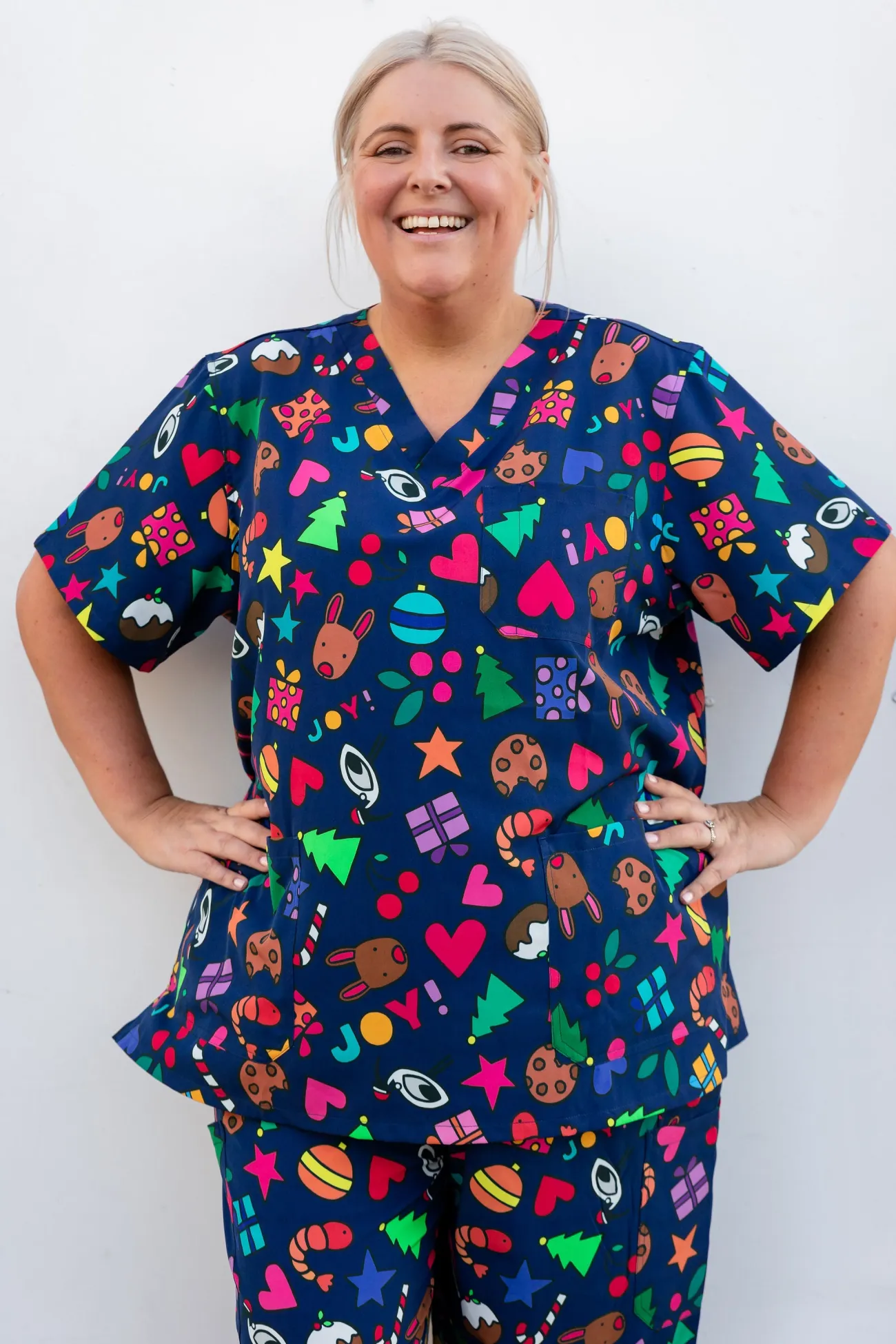 Proud Poppy Clothing Jazz Scrubs Set in Kasey Christmas by Kasey Rainbow Outlet