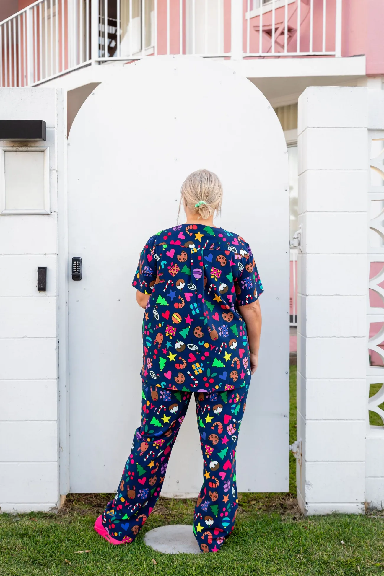 Proud Poppy Clothing Jazz Scrubs Set in Kasey Christmas by Kasey Rainbow Outlet