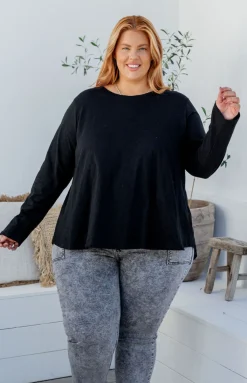 Proud Poppy Clothing Kendall Long Sleeve Basic Top in Black New