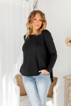 Proud Poppy Clothing Kendall Long Sleeve Basic Top in Black New