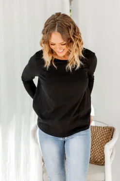 Proud Poppy Clothing Kendall Long Sleeve Basic Top in Black New