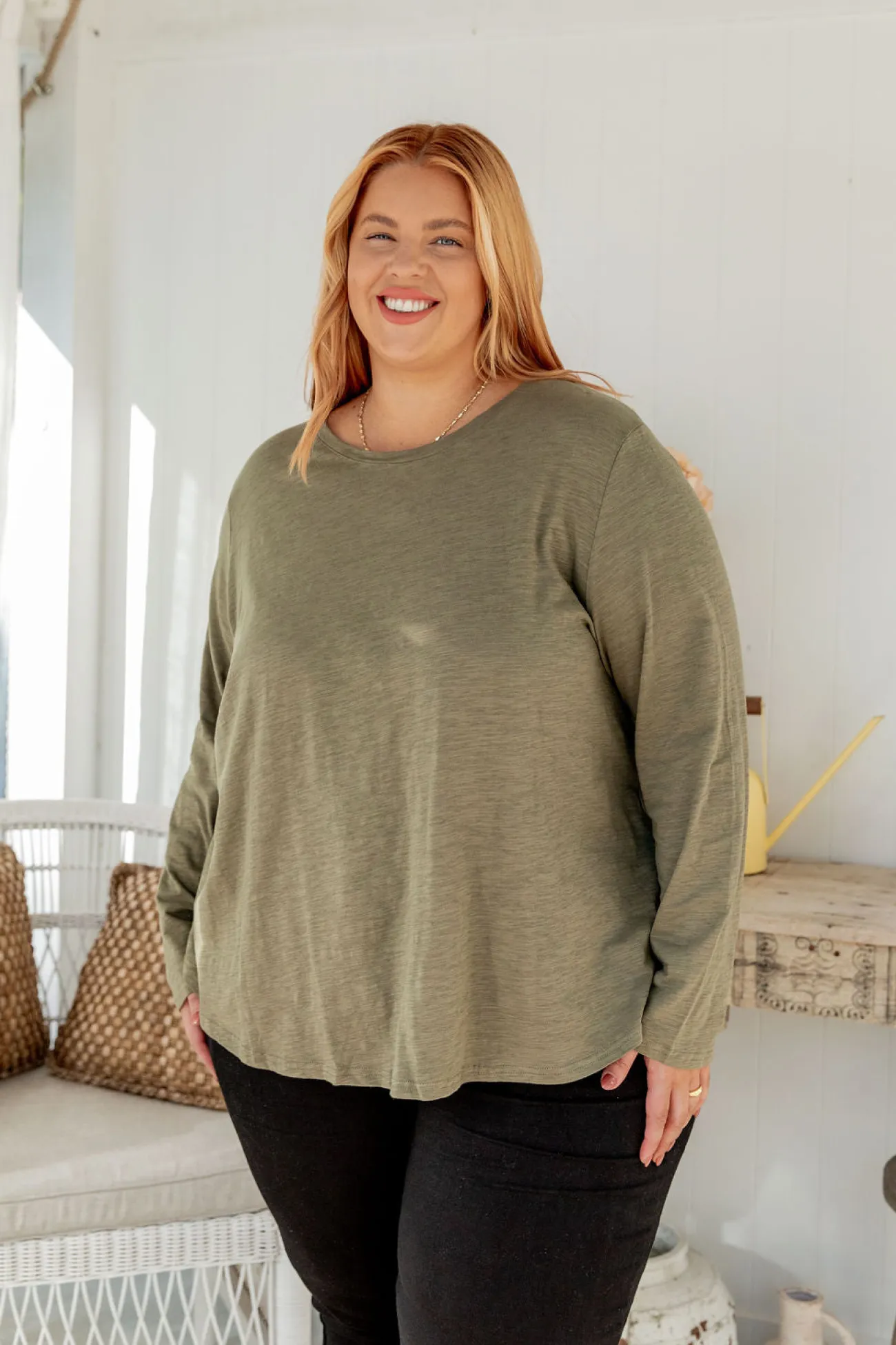 Proud Poppy Clothing Kendall Long Sleeve Basic Top in Khaki Hot