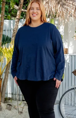 Proud Poppy Clothing Kendall Long Sleeve Basic Top in Navy Fashion