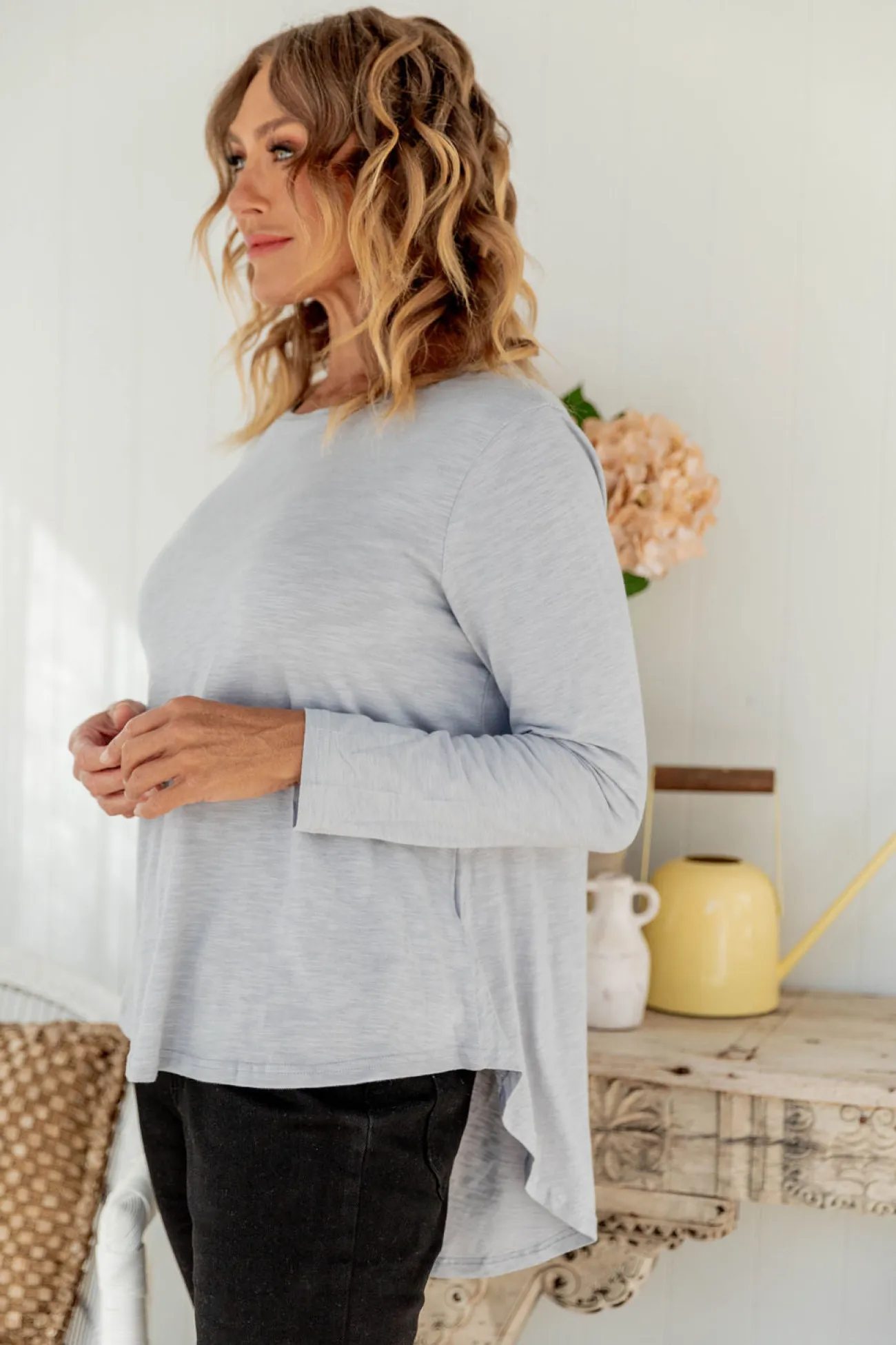 Proud Poppy Clothing Kendall Long Sleeve Basic Top in Silver Fashion