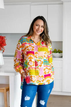 Proud Poppy Clothing Lana Linen Blend Shirt in Summer Crush SummerCrush Clearance