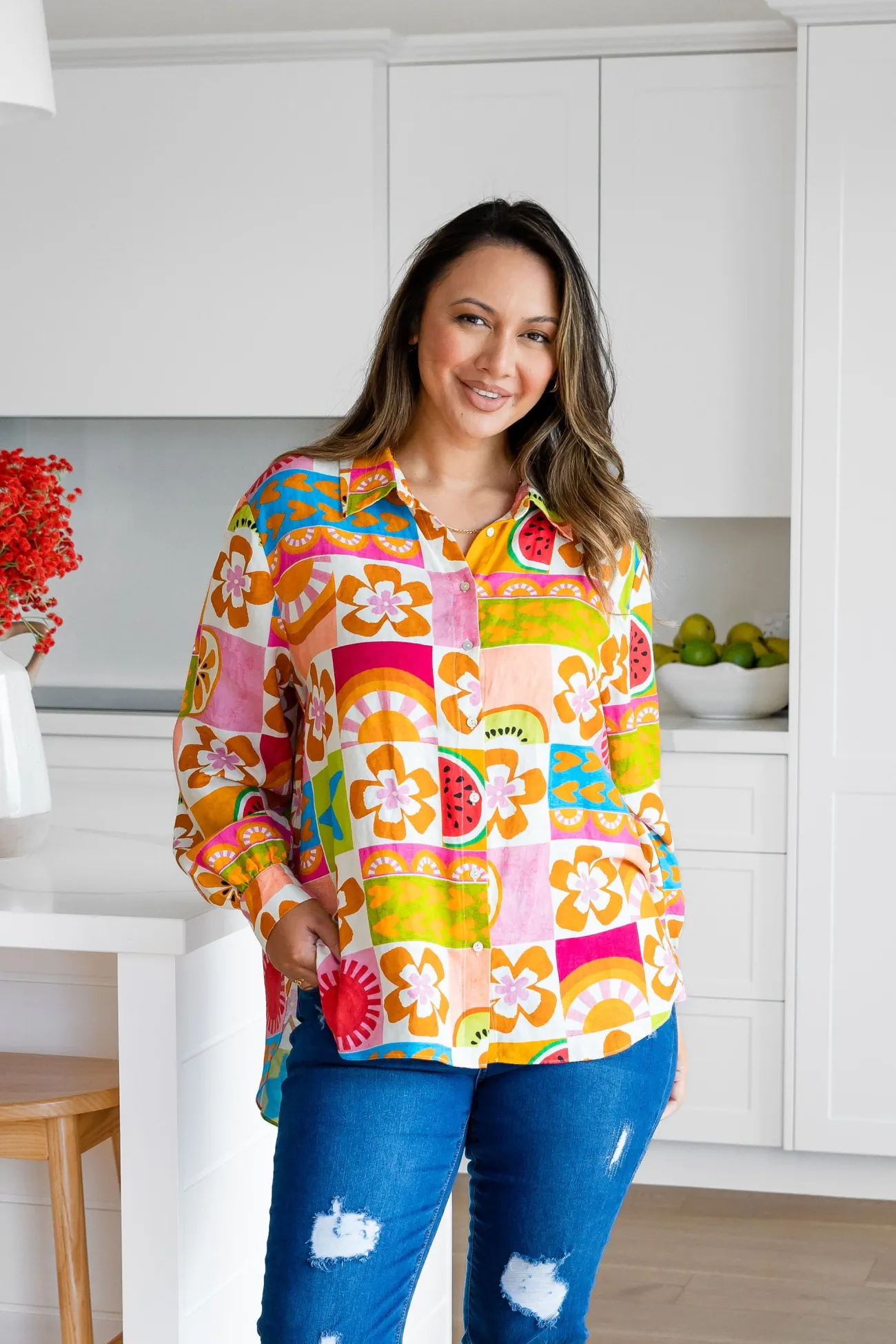 Proud Poppy Clothing Lana Linen Blend Shirt in Summer Crush SummerCrush Clearance