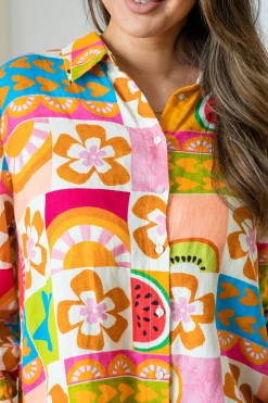 Proud Poppy Clothing Lana Linen Blend Shirt in Summer Crush SummerCrush Clearance