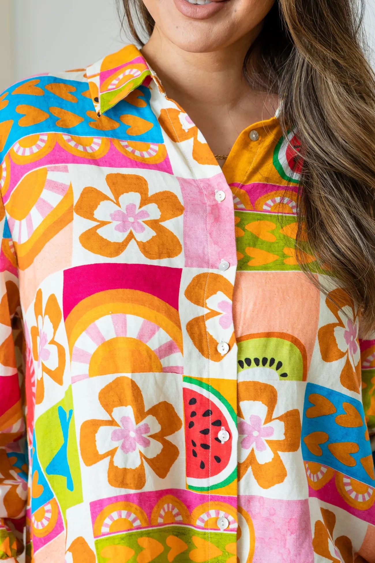 Proud Poppy Clothing Lana Linen Blend Shirt in Summer Crush SummerCrush Clearance