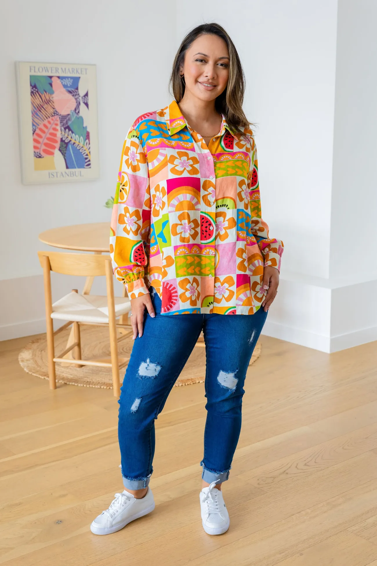 Proud Poppy Clothing Lana Linen Blend Shirt in Summer Crush SummerCrush Clearance