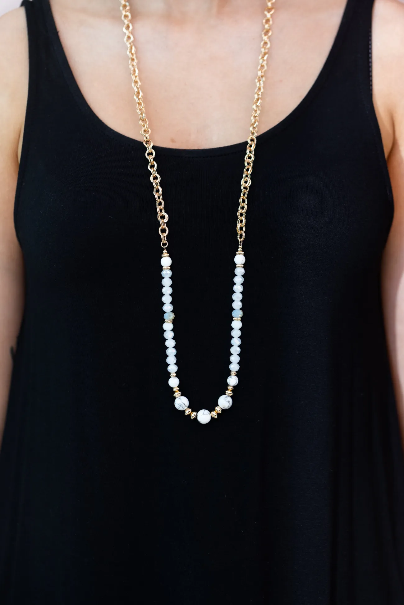 Proud Poppy Clothing Long Bead and Chain Necklace in White NecklaceinWhite Online
