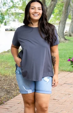 Proud Poppy Clothing Macey Hi-Low T-Shirt in Charcoal Clearance