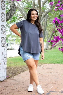 Proud Poppy Clothing Macey Hi-Low T-Shirt in Charcoal Clearance