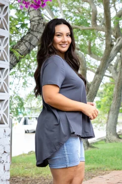 Proud Poppy Clothing Macey Hi-Low T-Shirt in Charcoal Clearance
