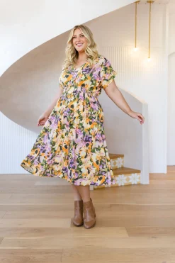 Proud Poppy Clothing Millie Linen Blend Midi Dress in Mirage Hot