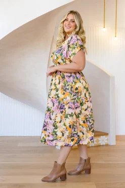 Proud Poppy Clothing Millie Linen Blend Midi Dress in Mirage Hot