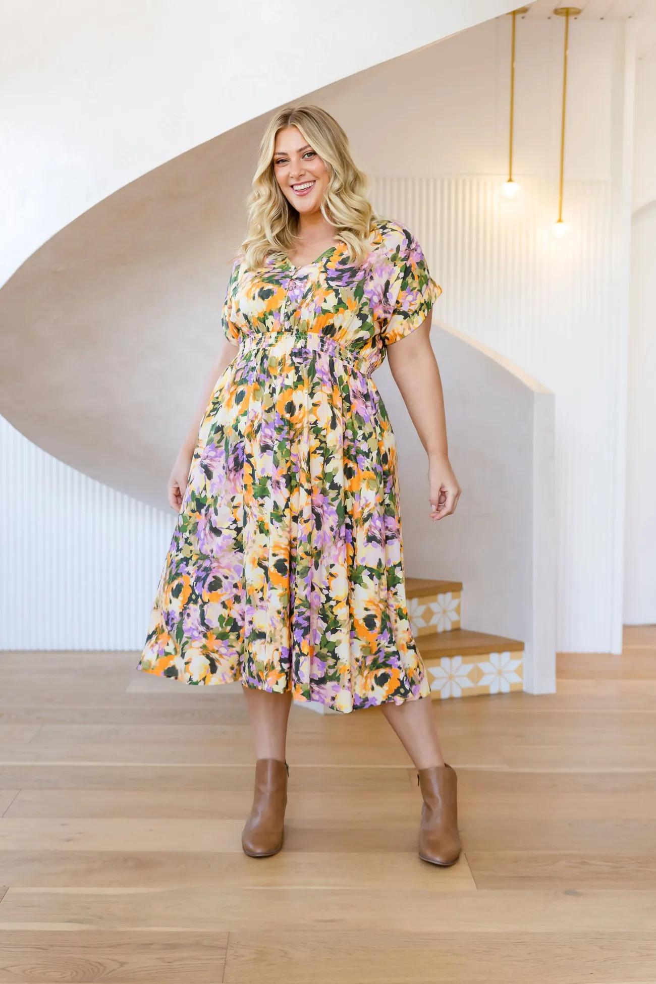 Proud Poppy Clothing Millie Linen Blend Midi Dress in Mirage Hot