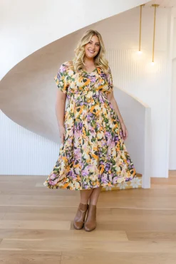 Proud Poppy Clothing Millie Linen Blend Midi Dress in Mirage Hot