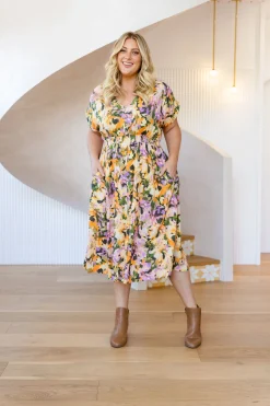 Proud Poppy Clothing Millie Linen Blend Midi Dress in Mirage Hot