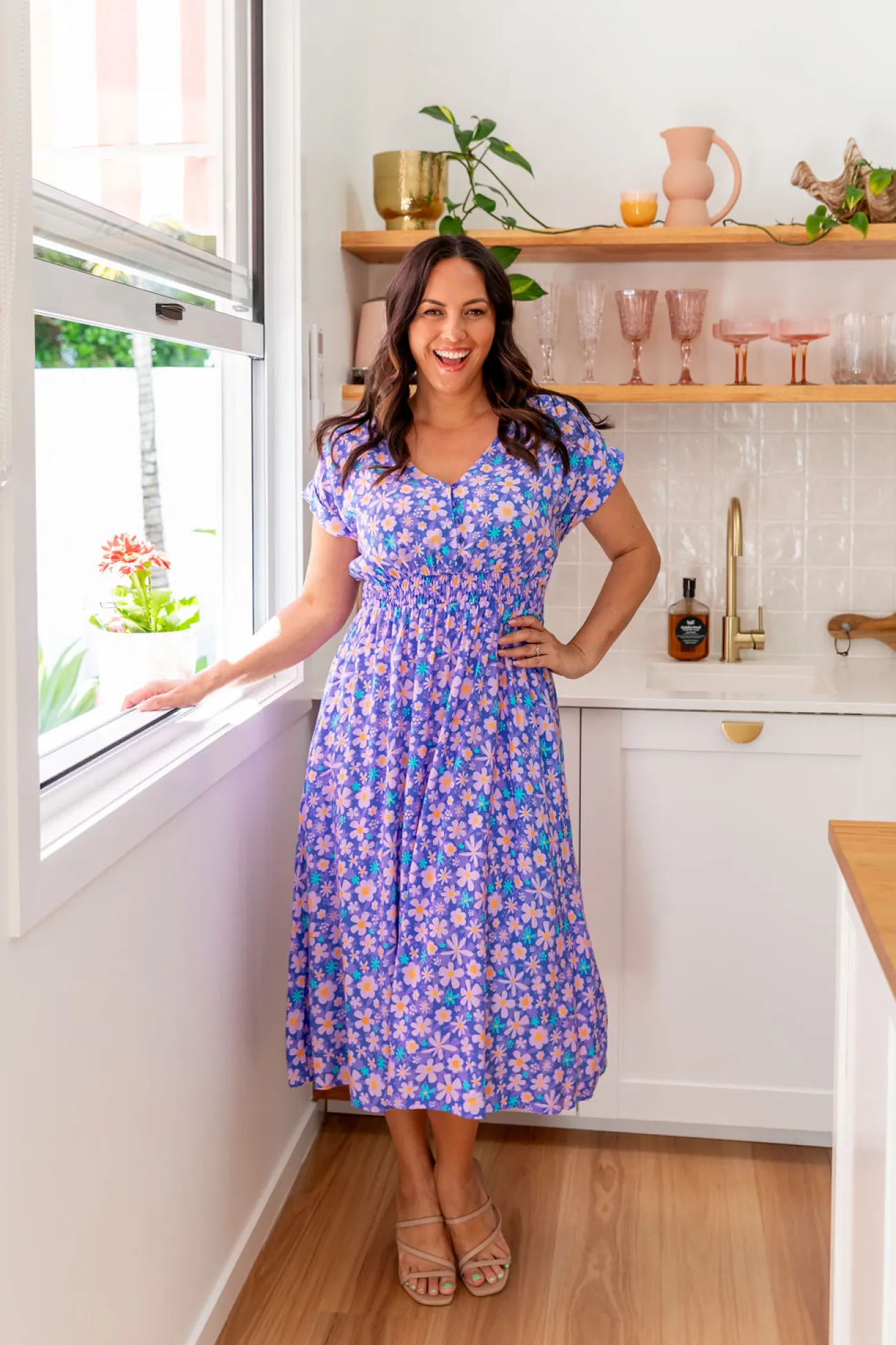 Proud Poppy Clothing Millie Midi Dress in Lilac Daisies LilacDaisies Discount