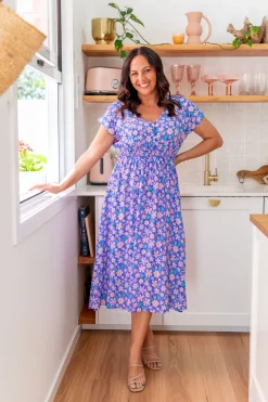 Proud Poppy Clothing Millie Midi Dress in Lilac Daisies LilacDaisies Discount