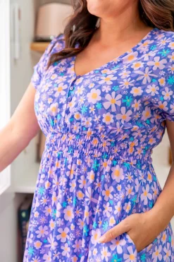 Proud Poppy Clothing Millie Midi Dress in Lilac Daisies LilacDaisies Discount
