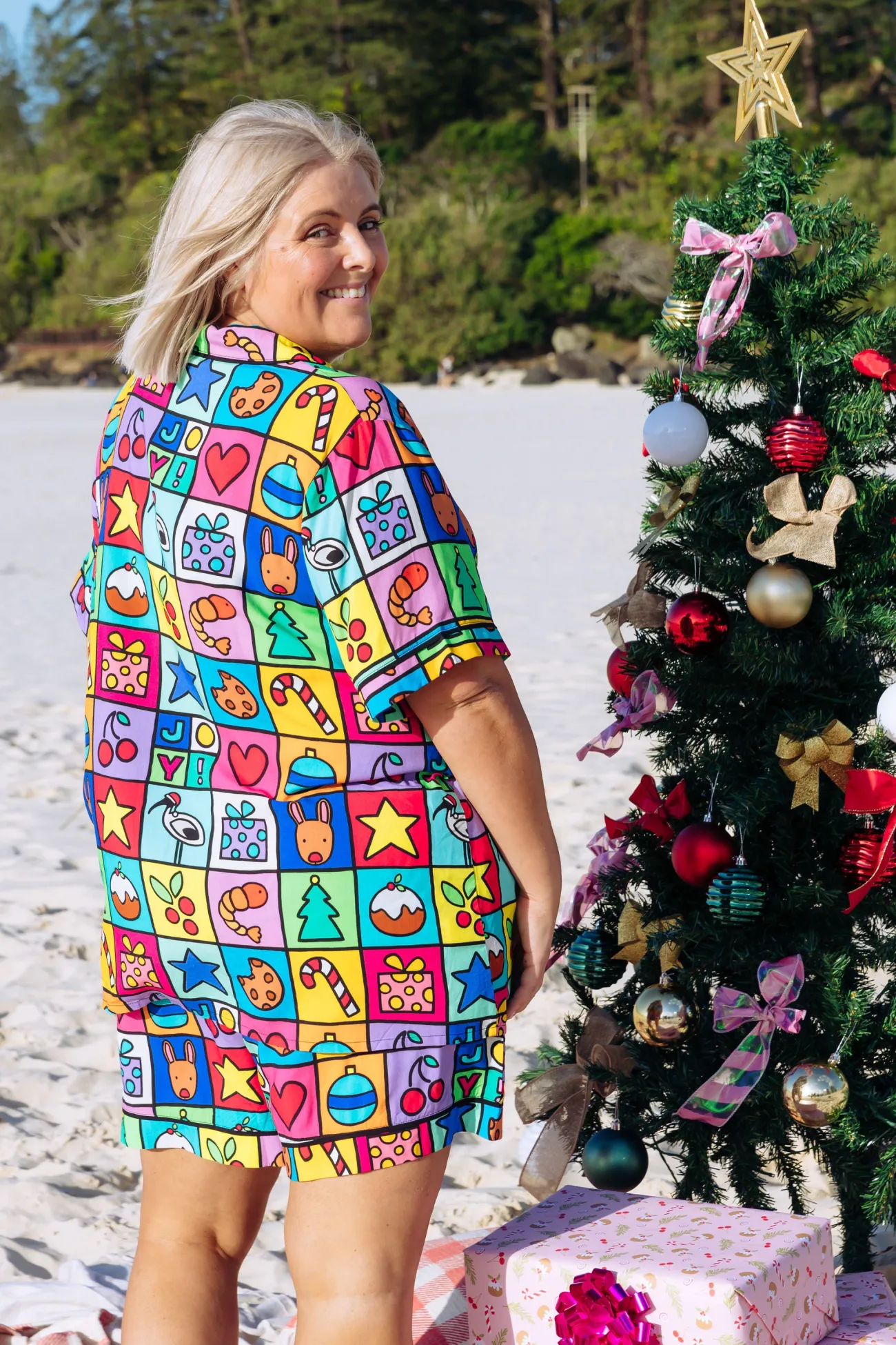 Proud Poppy Clothing Mistletoe Shirt & Shorts Pyjama Set in Christmas Checkers by Kasey Rainbow Outlet