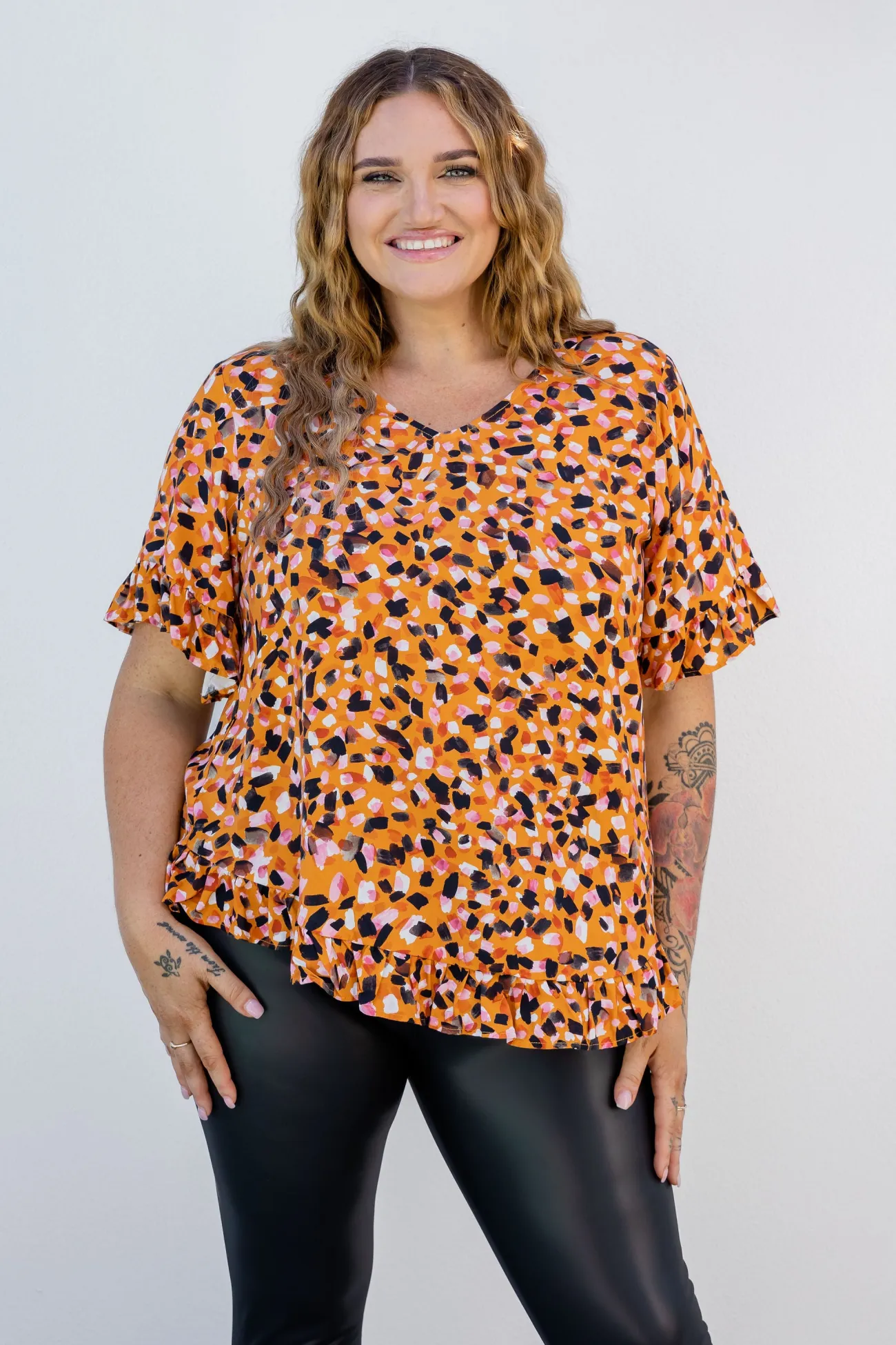 Proud Poppy Clothing Natalie Frill Top in Brown Fleck BrownFleck Clearance