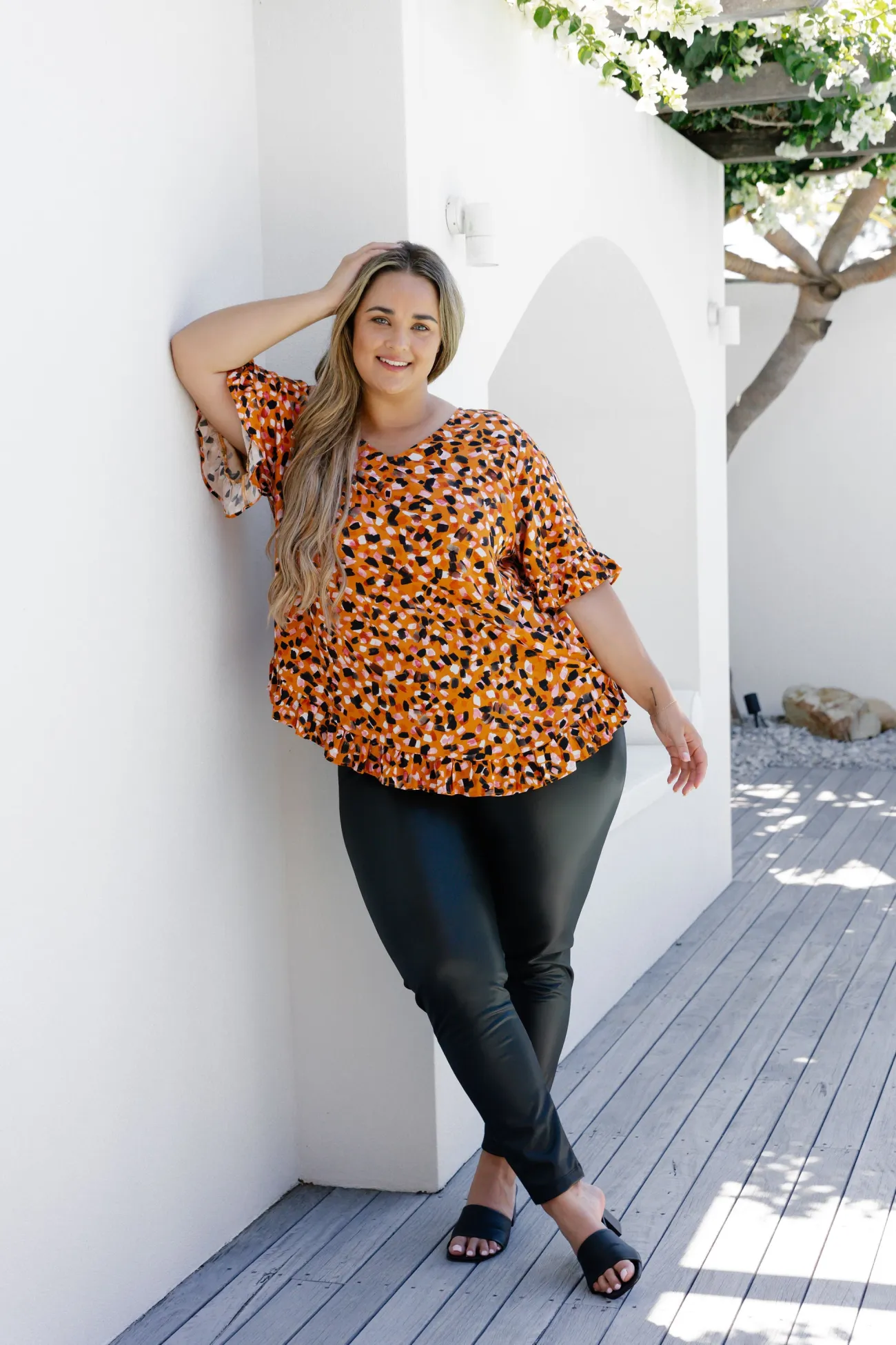 Proud Poppy Clothing Natalie Frill Top in Brown Fleck BrownFleck Clearance