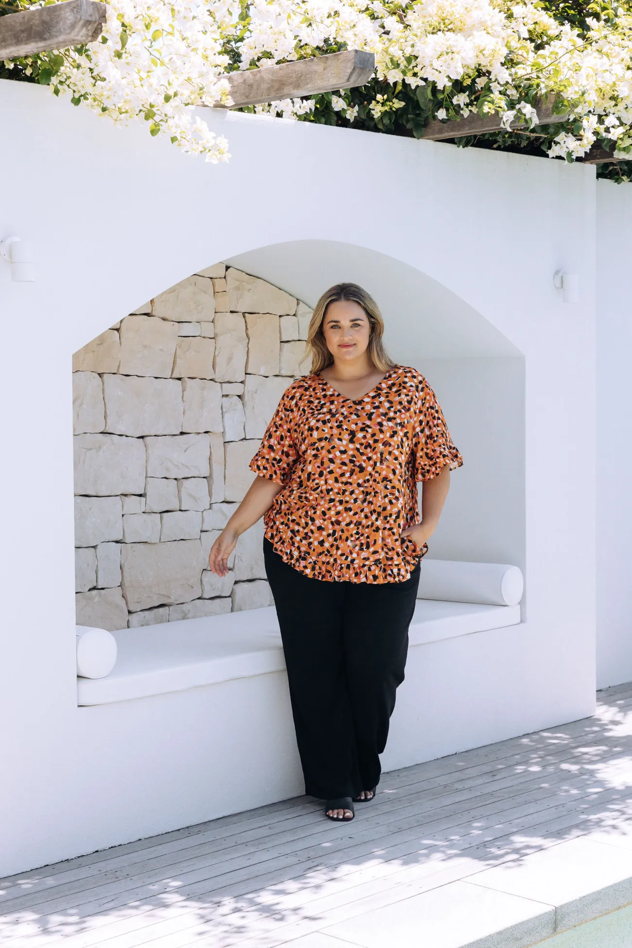 Proud Poppy Clothing Natalie Frill Top in Brown Fleck BrownFleck Clearance