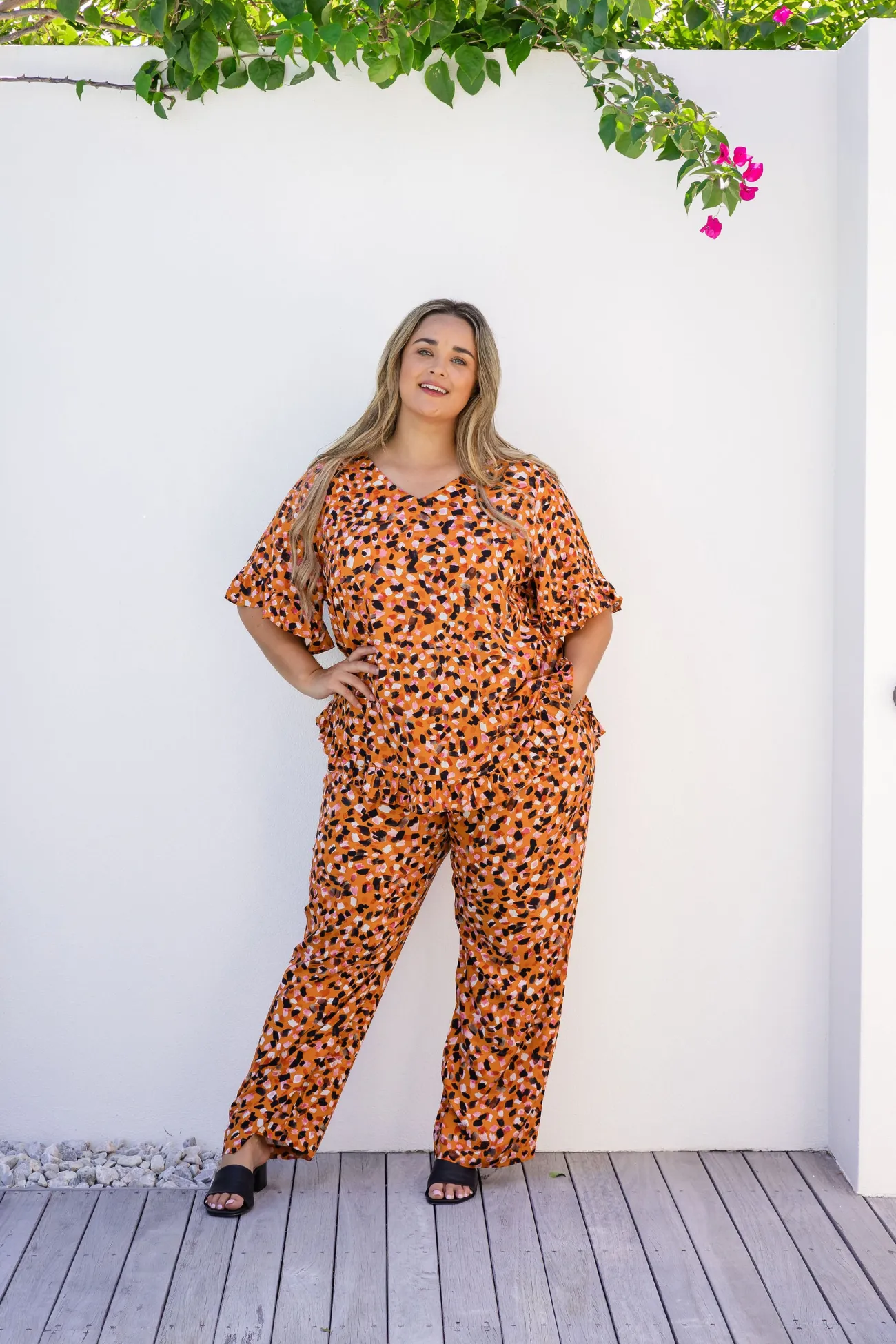 Proud Poppy Clothing Natalie Frill Top in Brown Fleck BrownFleck Clearance