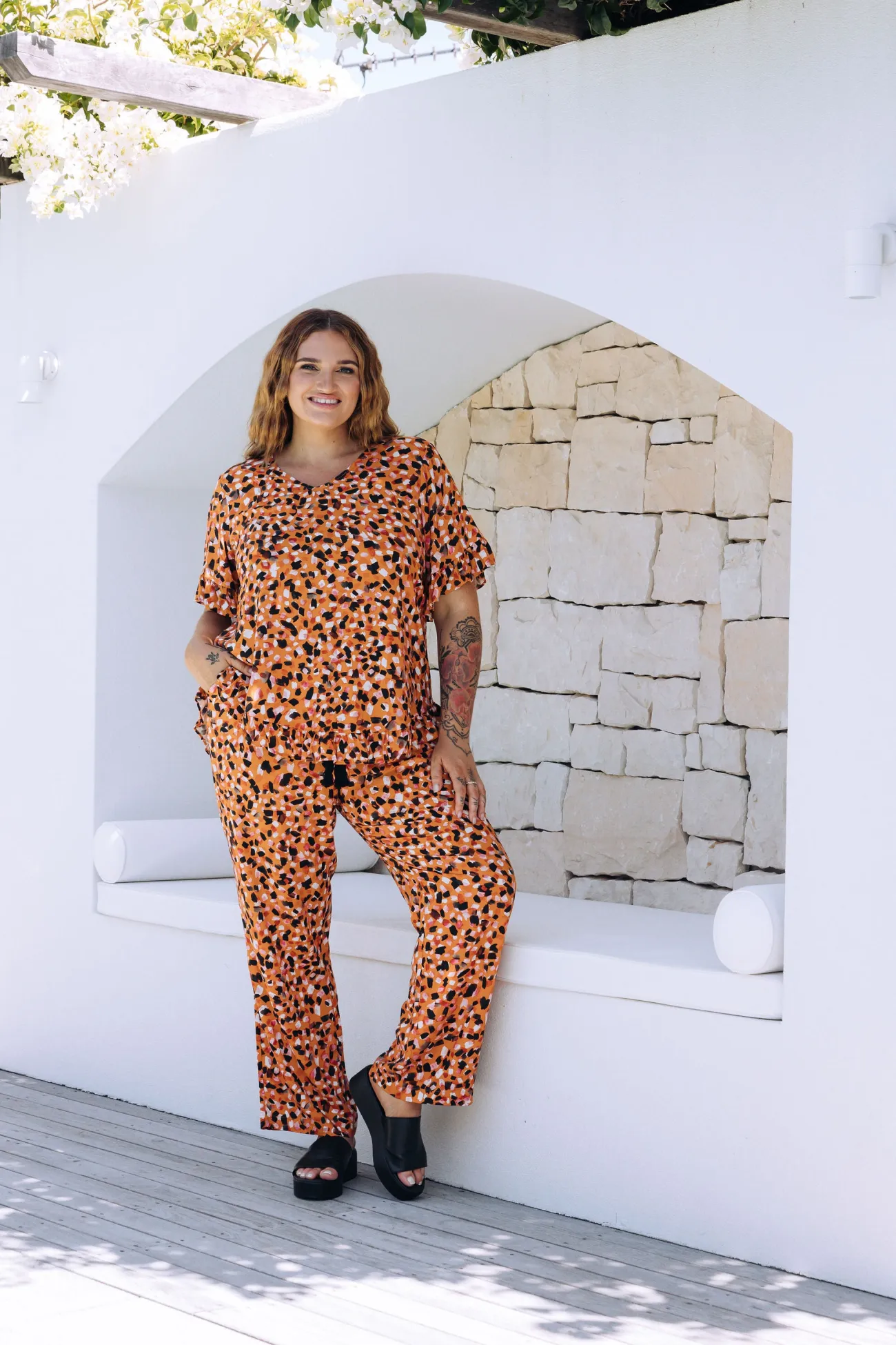 Proud Poppy Clothing Natalie Frill Top in Brown Fleck BrownFleck Clearance