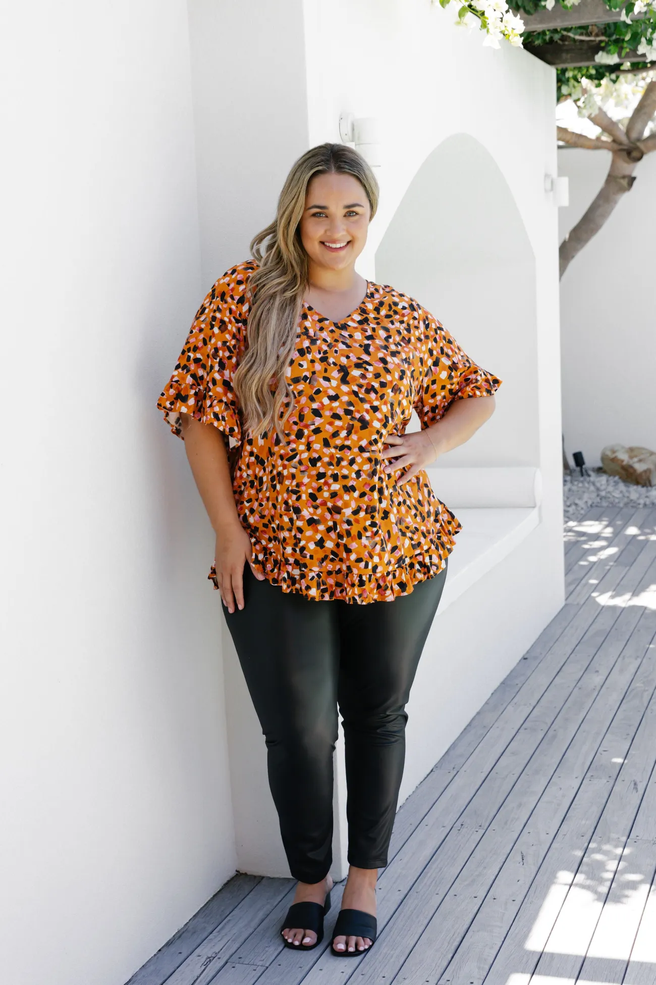 Proud Poppy Clothing Natalie Frill Top in Brown Fleck BrownFleck Clearance
