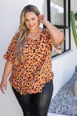 Proud Poppy Clothing Natalie Frill Top in Brown Fleck BrownFleck Clearance