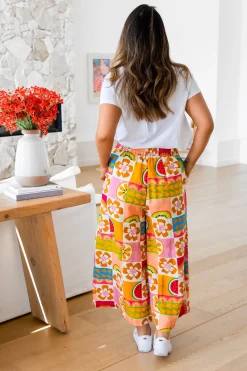 Proud Poppy Clothing Noah Linen Blend Cropped Pants in Summer Crush SummerCrush Discount