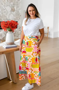 Proud Poppy Clothing Noah Linen Blend Cropped Pants in Summer Crush SummerCrush Discount