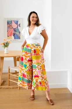 Proud Poppy Clothing Noah Linen Blend Cropped Pants in Summer Crush SummerCrush Discount
