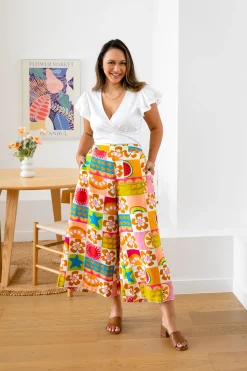 Proud Poppy Clothing Noah Linen Blend Cropped Pants in Summer Crush SummerCrush Discount