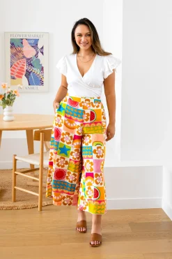Proud Poppy Clothing Noah Linen Blend Cropped Pants in Summer Crush SummerCrush Discount