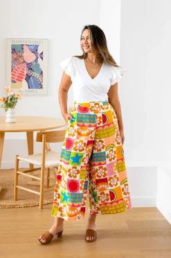 Proud Poppy Clothing Noah Linen Blend Cropped Pants in Summer Crush SummerCrush Discount