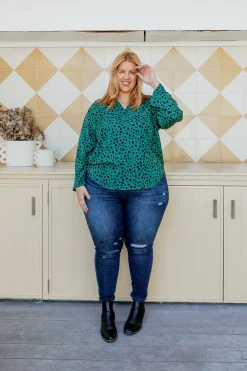 Proud Poppy Clothing Olivia Green & Black Spot Top Sale