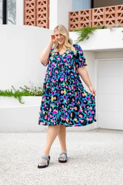 Proud Poppy Clothing Peak Dress in Kasey Leopard by Kasey Rainbow Sale