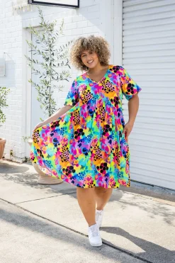 Proud Poppy Clothing Peak Dress in Messy Mind by Kasey Rainbow New