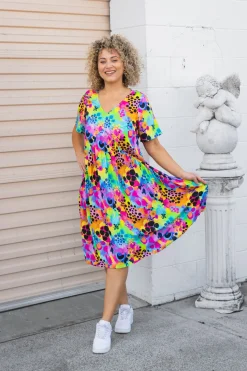 Proud Poppy Clothing Peak Dress in Messy Mind by Kasey Rainbow New