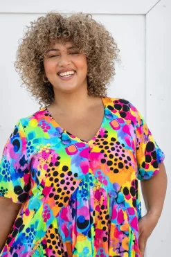 Proud Poppy Clothing Peak Dress in Messy Mind by Kasey Rainbow New